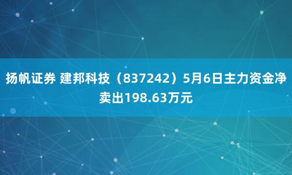 扬帆证券 建邦科技（837242）5月6日主力资金净卖出198.63万元
